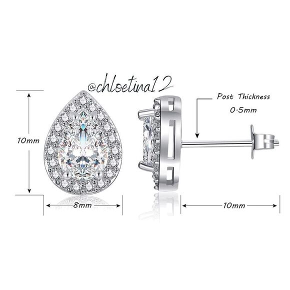 ✨New 925 Sterling Teardrop Diamond Halo Stud Earrings - Picture 4 of 6